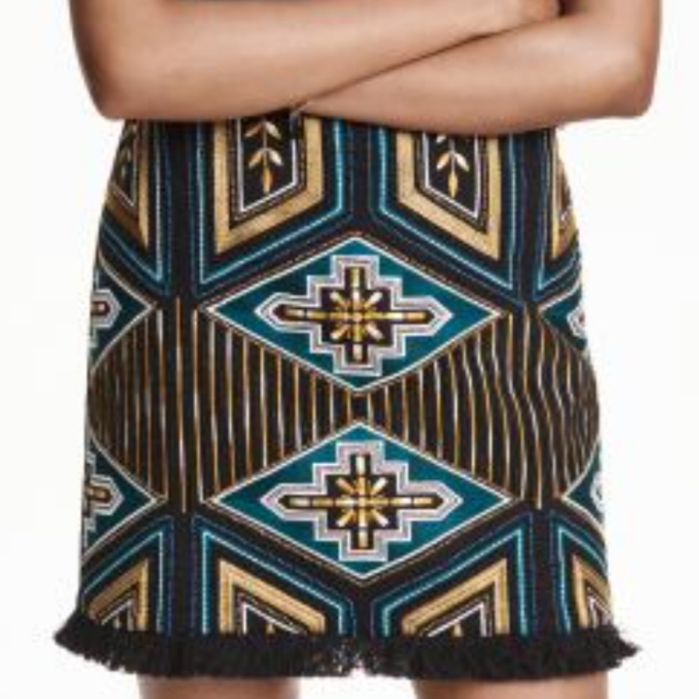 Size 4 H&M beaded fringed mini skirt - Picture 7 of 12